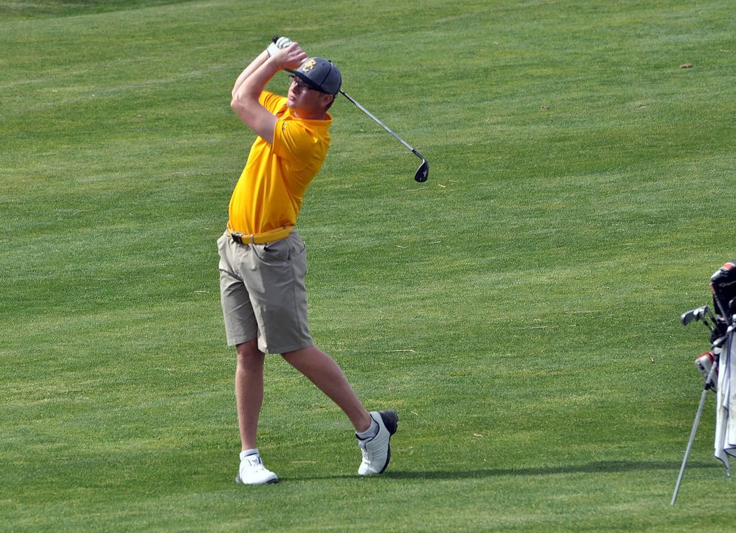 The annual Pahrump Valley Invitational brings top teams from as far as California. Pahrump was also able to see top golfers from the Sunrise League. Seen here is Boulder City High School’s top g ...