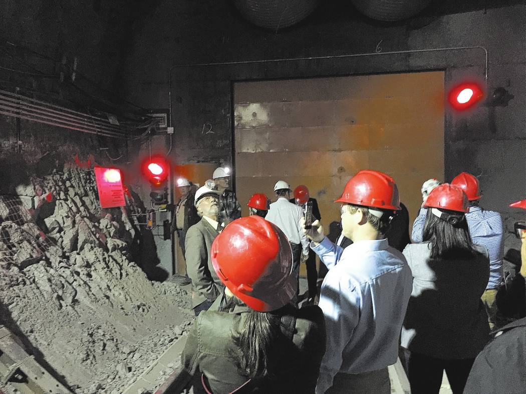 Congressional staff members, media and Department of Energy employees during a congressional tour of the Yucca Mountain exploratory tunnel on April 9, 2015. Special to the Pahrump Valley Times