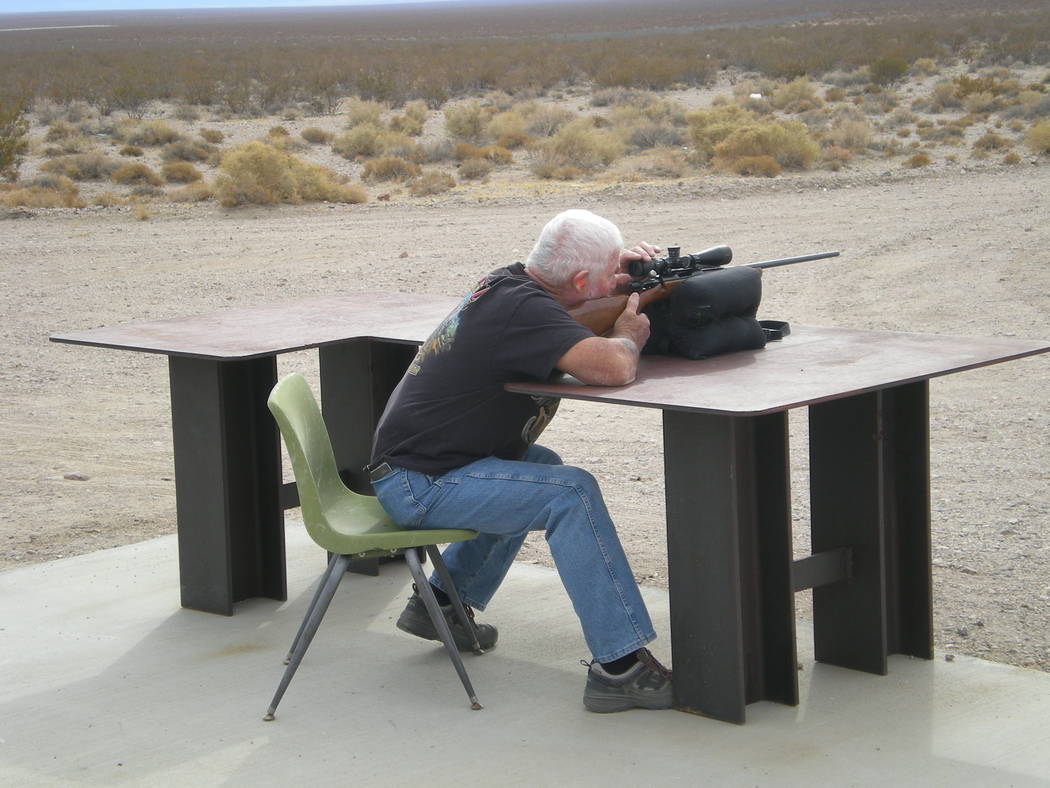Vern Hee / Pahrump Valley Times
Dan Anderson of Beatty takes careful aim with his rifle at the fall VFW shoot. The money raised by the VFW goes back to the community.