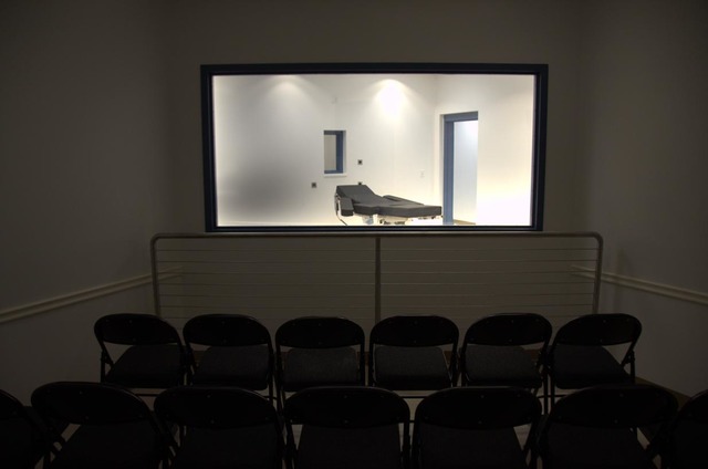The lethal injection gurney from a viewing room of the newly completed execution chamber at Ely State Prison. (Nevada Department of Corrections)