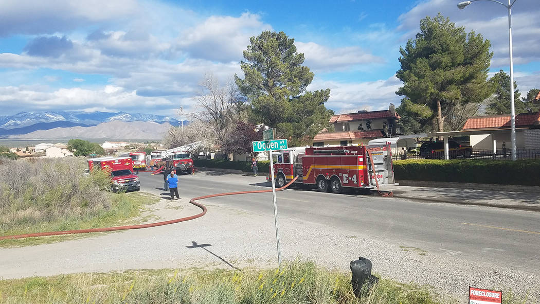 David Jacobs/Pahrump Valley Times
Fire vehicles outside the apartment that burned off Bourbon Street in Pahrump on March 31. No one was injured in the fire that remains under investigation.