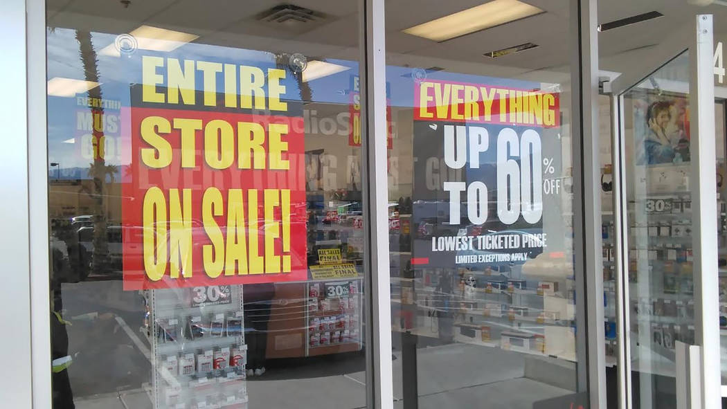 Selwyn Harris/Pahrump Valley Times
Signs are shown at the Radio Shack off Highway 160. Pahrump’s Radio Shack will cease operations after liquidating its inventory later this spring. The corporat ...