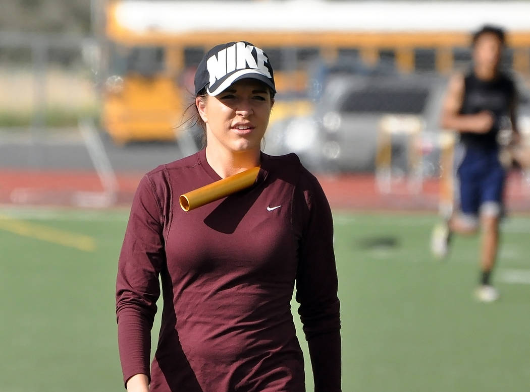 Horace Langford Jr. / Pahrump Valley Times
Trojans track coach McKenzie Dean during a recent practice. She was the Trojans girls first individual state champion in cross-country and in track she h ...
