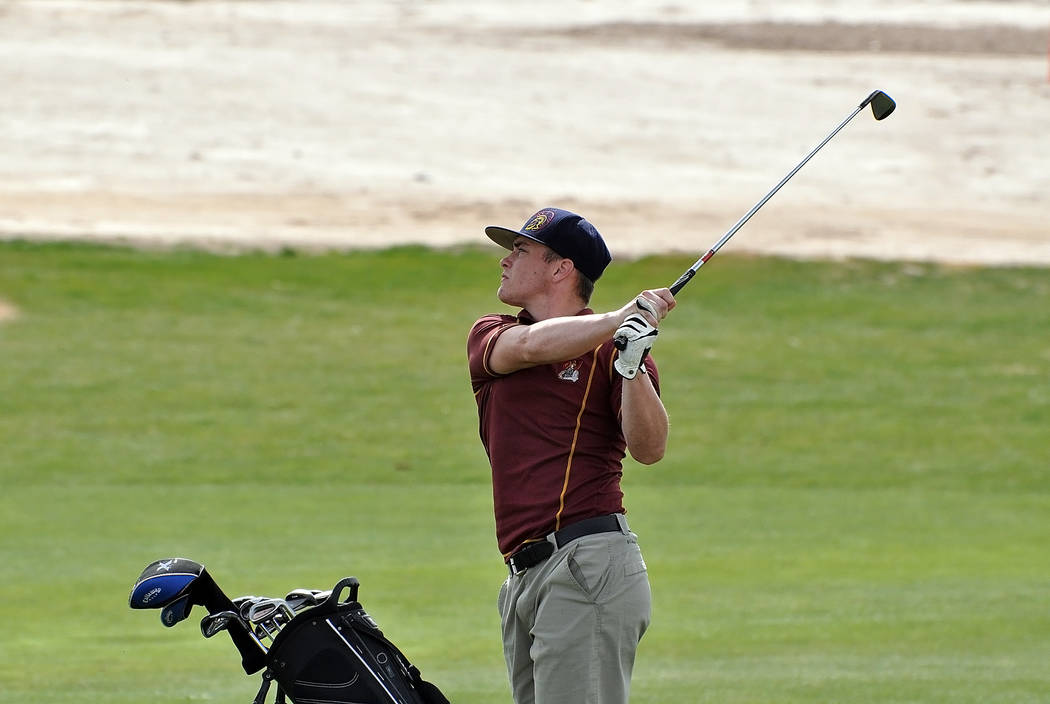 *Horace Langford Jr. / Pahrump Valley Times 
Senior Case Murphy drives the ball at the Pahrump Valley Invitational at the beginning of the season. Case Murphy shot a 93 on April 4.