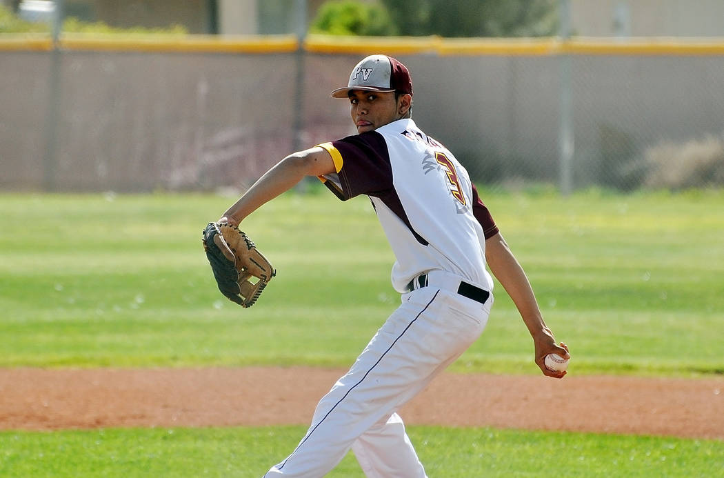 Horace Langford Jr. / Pahrump Valley Times 
Junior Bradda Costa on the mound for Pahrump struck out six against against the Desert Shields for the win.