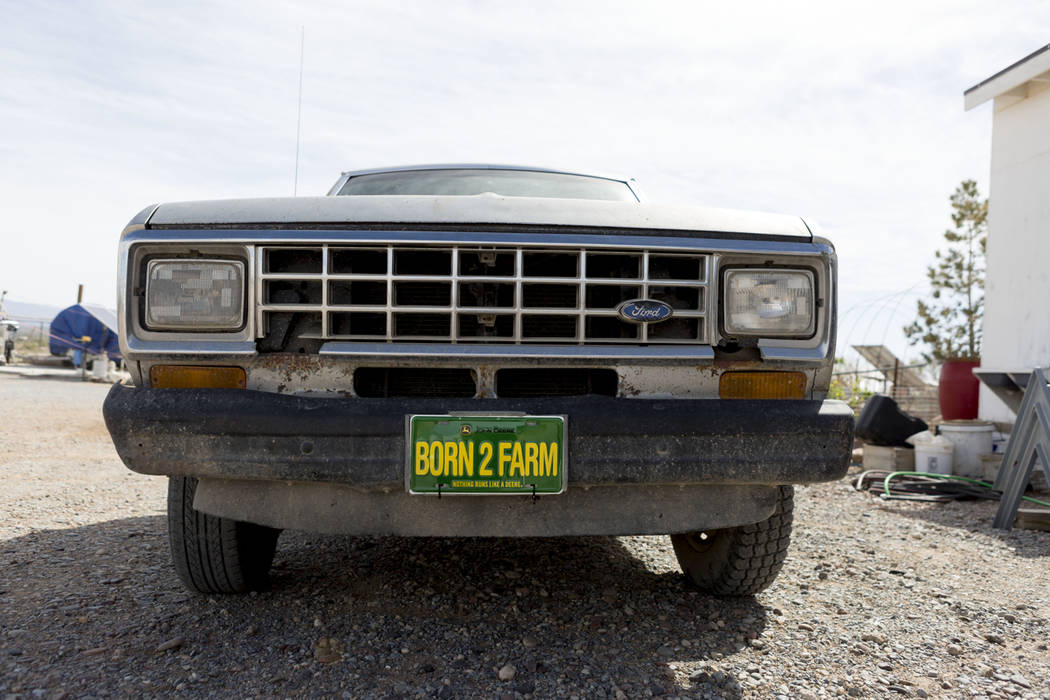 The Desert Bloom Eco Farm truck on the farm in Tecopa, Calif. Thursday, March 23, 2017. (Elizabeth Brumley Las Vegas Review-Journal) @EliPagePhoto
