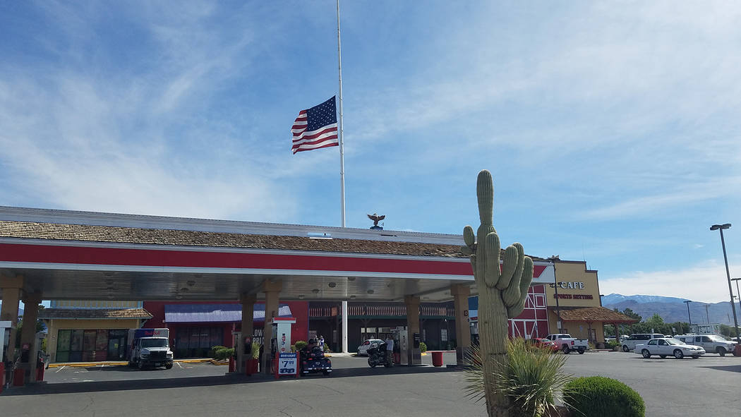 David Jacobs/Pahrump Valley Times
In this photo, the American flag is shown at half-staff in Pahrump. President Donald Trump ordered that flags be flown at half-staff at all public buildings, grou ...