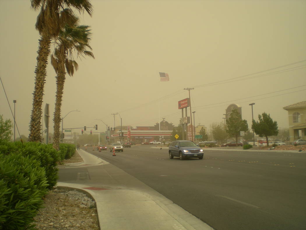 Vern Hee / Pahrump Valley Times
The view of the wind-whipped flag at the Pahrump Nugget during the March 30 windstorm.