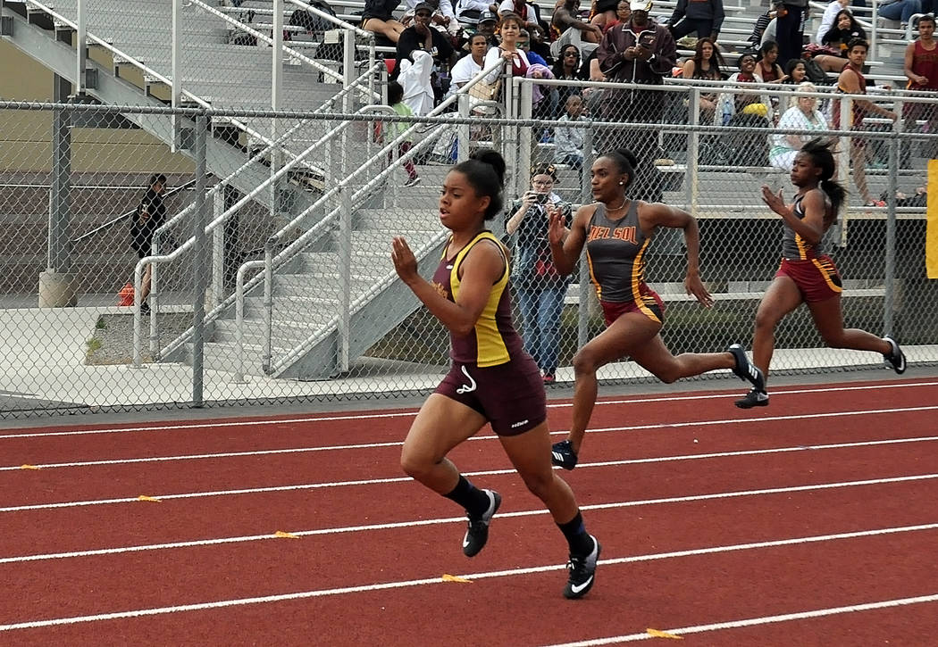 Horace Langford Jr. / Pahrump Valley Times

Freshman sprinter Jazmyne Turner runs in the 100-meter dash for a first-place finish on April 6 at Pahrump.