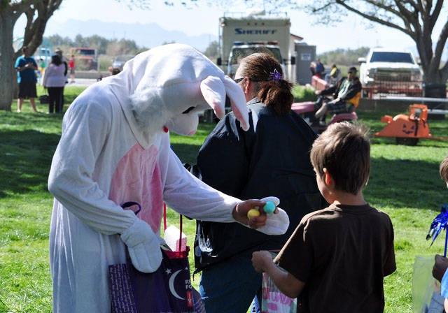 Horace Langford Jr. / Pahrump Valley Times
The Easter Bunny hands out gifts to children during last year's Community Easter Picnic. The crowd favorite will return again this Saturday at Petrack Pa ...