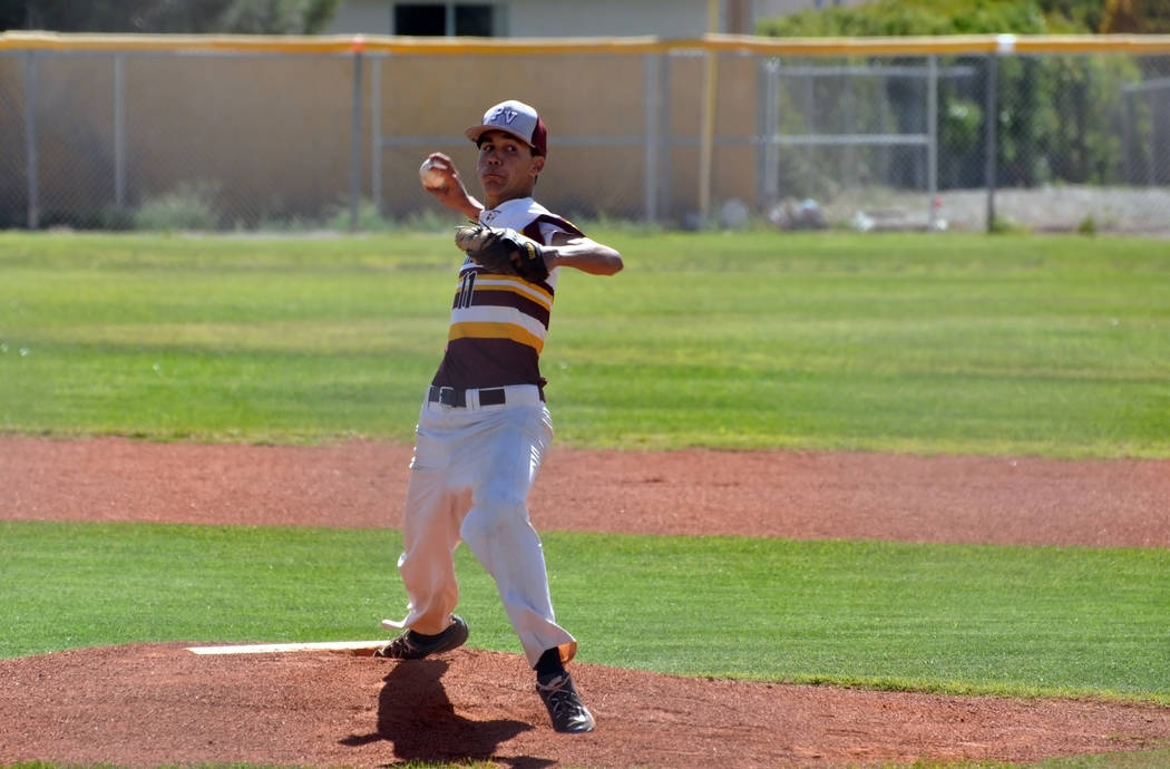 Horace Langford Jr./Pahrump Valley Times
Senior Josh Ferrer had smooth sailing after the second inning and held on for the win against Western on April 28. Pahrump Valley beat Western 15-5.