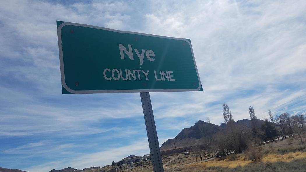 David Jacobs/Pahrump Valley Times
A Nye County sign is shown in this 2017 photo taken near Tonopah. According to data, the average household in Nye County earns $41,712 annually, about $10,000 les ...