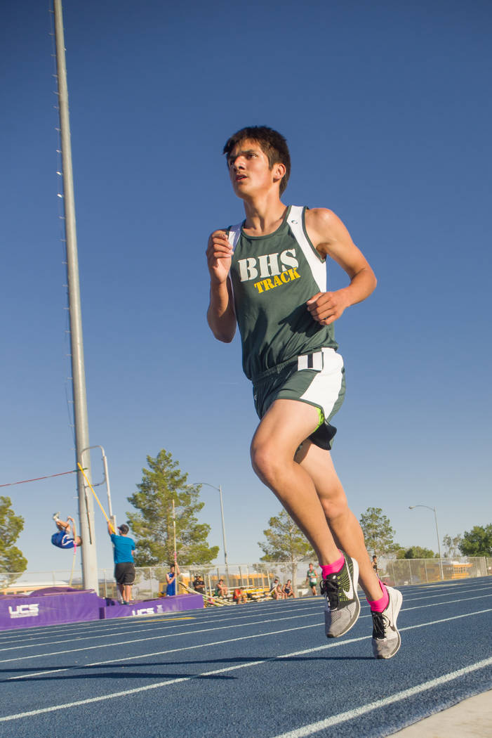 Skylar Stephens/Special to the Pahrump Valley Times

Jose Granados is seen running at the regional competition where he easily won the 1,600 and the 3,200-meter run.