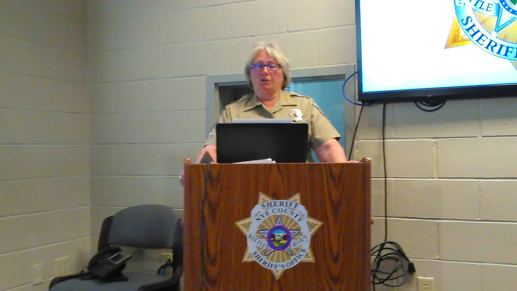 Selwyn Harris/Pahrump Valley Times 
Nye County Sheriff Sharon Wehrly provides details on Tuesday morning’s fatal shooting of a Pahrump man identified as Michael Anthony Bonini. Two Nye County sh ...