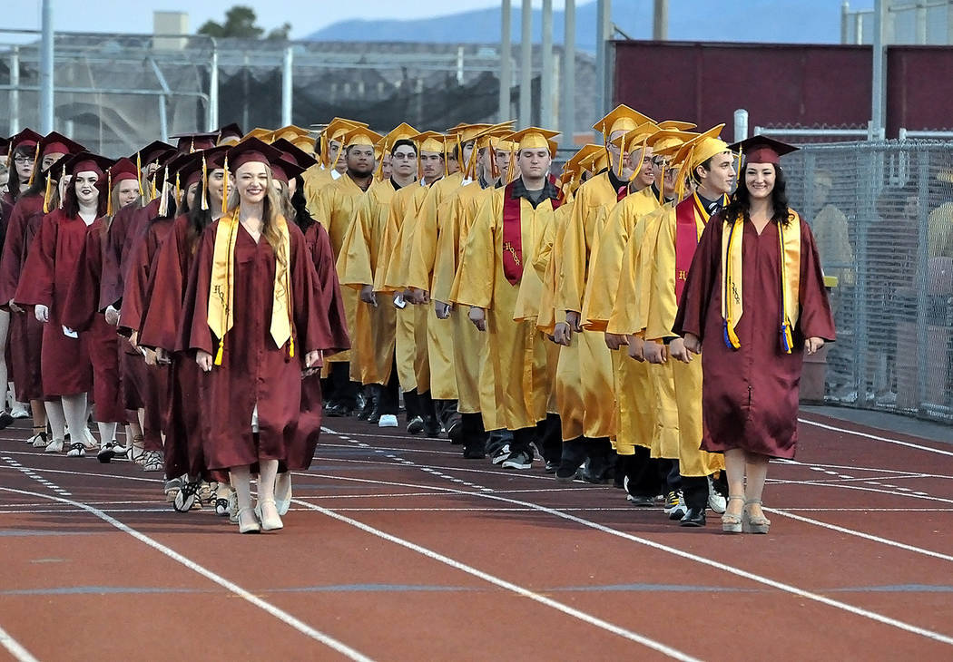 Horace Langford Jr./Pahrump Valley Times 
The Pahrump Valley High School Class of 2017 makes its grand entrance on May 26.