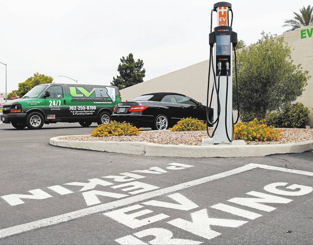 An EV charging station on North Rainbow Boulevard, Wednesday, May 31, 2017. Gabriella Benavidez Las Vegas Review-Journal @latina_ish