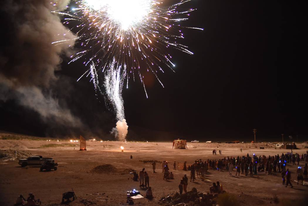 Richard Stephens/Special to the Pahrump Valley Times
Part of the fireworks display before the burn at at the Southern Nevada Regional Gathering.