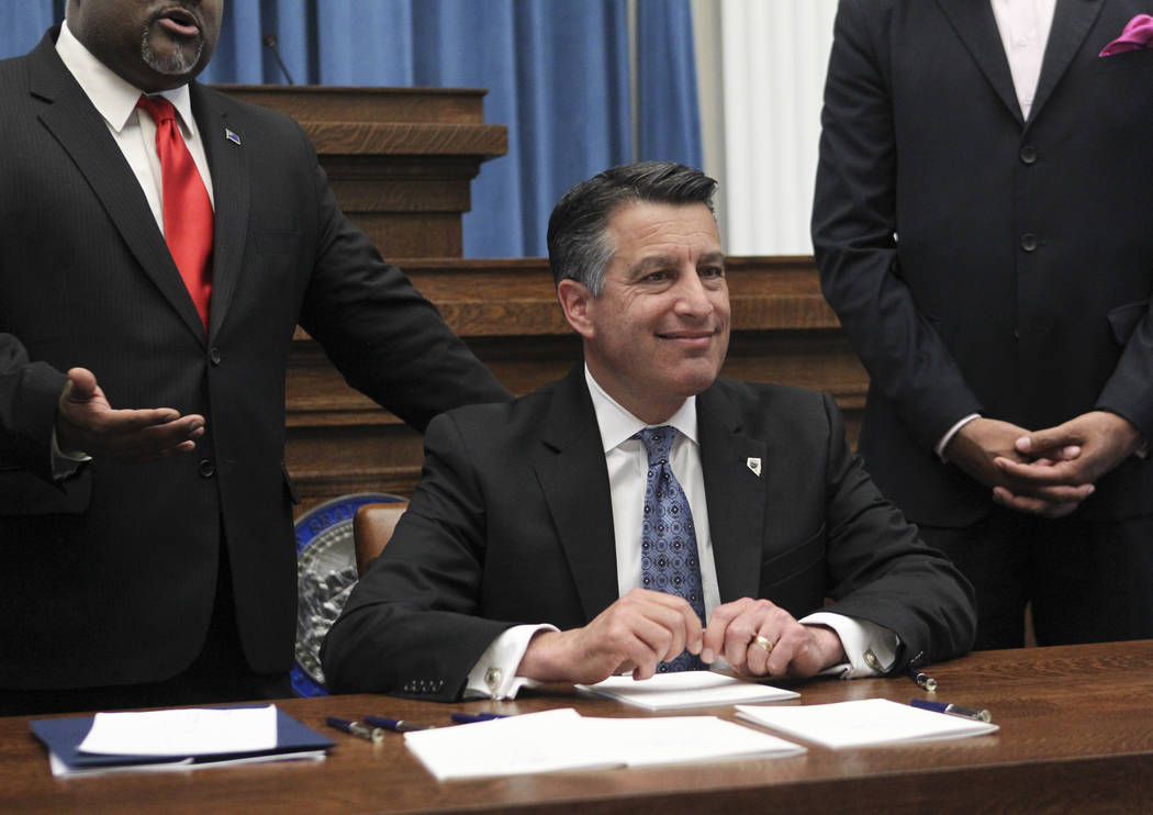 Chase Stevens Las Vegas Review-Journal
Nevada Gov. Brian Sandoval before signing a group of bills while at the Nevada State Capitol Building in Carson City on Monday, June 5, 2017.