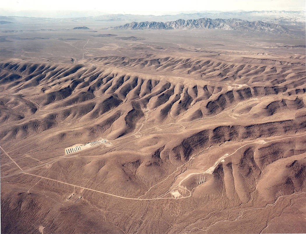 An overhead look at Yucca Mountain looking west in Nye County in this undated photo. U.S. Department of Energy