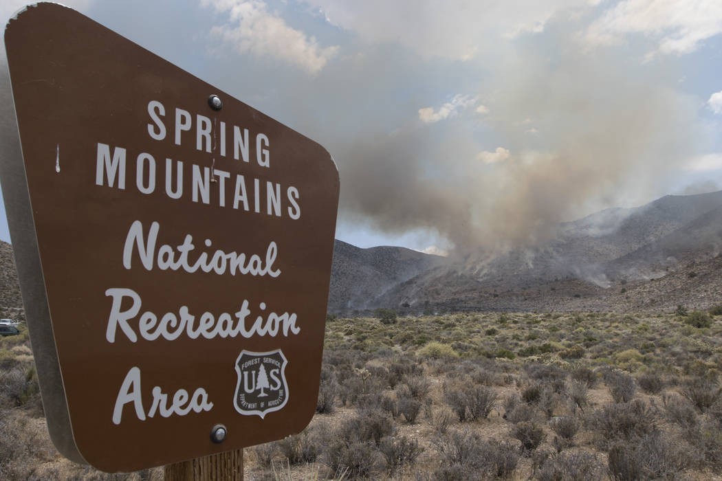 A wildfire burning on the western side of Mount Potosi southwest of Las Vegas has grown to more than 200 acres, the U.S. Forest Service said. (Richard Brian/Las Vegas Review-Journal) @vegasphotograph