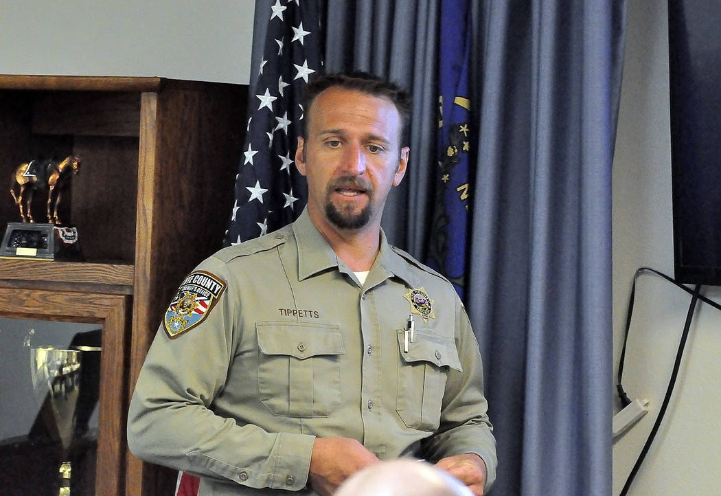 Horace Langford Jr./Pahrump Valley Times 
Adam Tippetts, the training coordinator for the Nye County Sheriff’s Office Regional Training Academy teaches 12 recruits Constitutional law. The Nye Co ...