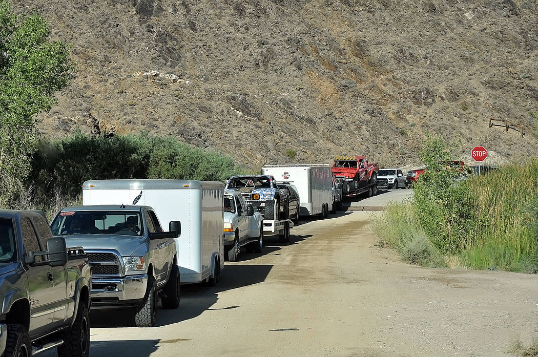 Horace Langford Jr./Pahrump Valley Times -  Vegas to Reno log jam at Highway 95 and Flourspar Road. The traffic jam was from 5 a.m. until around 11 a.m.