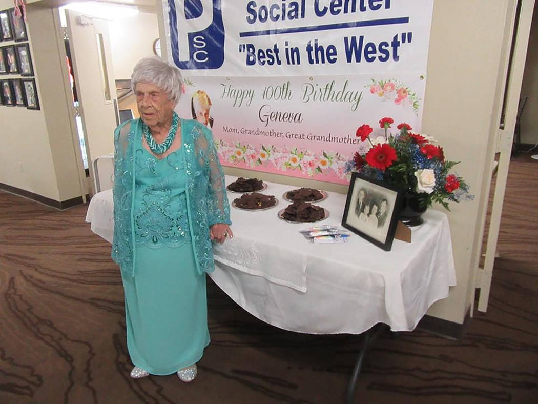 Special to the Pahrump Valley Times 
100 year-old Pahrump resident Geneva Dulaney was the guest of honor during her 100th birthday party at the Pahrump Senior Center on July 24. Dulaney was born o ...
