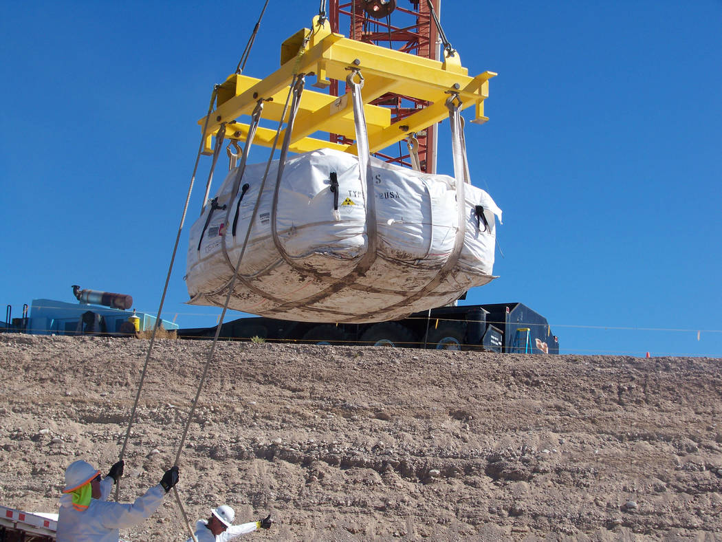 Special to the Pahrump Valley Times
Workers offload supersack shipments with enhanced contamination at the Nevada National Security Site. The Nevada Division of Environmental Protection issued a m ...