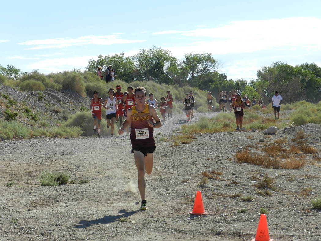 Special to the Pahrump Valley Times
Bryce Odegard seen clearly out front during the Red Rock Invitational on Saturday morning. The Pahrump boy's team finished in fourth place for the day.