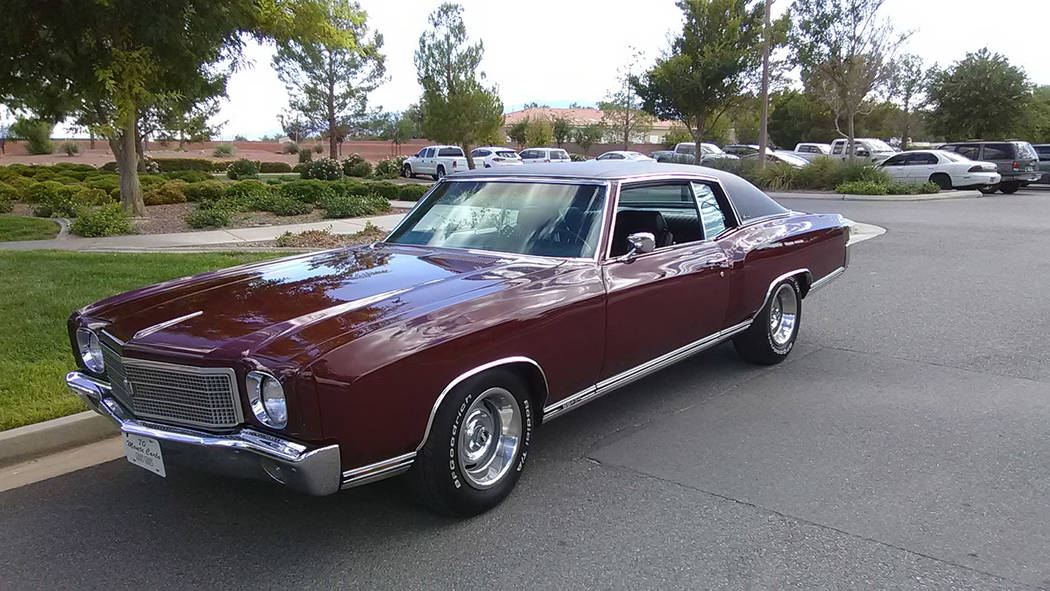 Selwyn Harris/Pahrump Valley Times 
This 1970 Chevy Monte Carlo SS, with a 454 engine is owned by Fire Chief Scott Lewis, who was at the car show for roughly 10 minutes before he had to leave on S ...