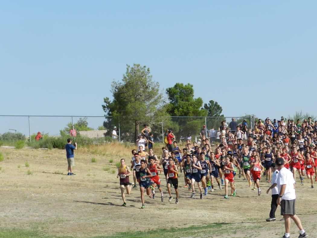 Special to the Pahrump Valley Times

The giant pack of runners at the beginning of the Labor Day Classic in Las Vegas. In the front is Milton Amezcua of Green Valley and Bryce Odegard of Pahrump.