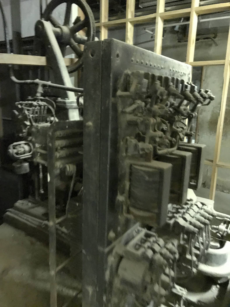 Jeffrey Meehan/Times-Bonanza & Goldfield News
An original elevator crank in the basement of the Goldfield Hotel on Aug. 5, 2017. Hotel owner Red Roberts is having the property renovated and co ...