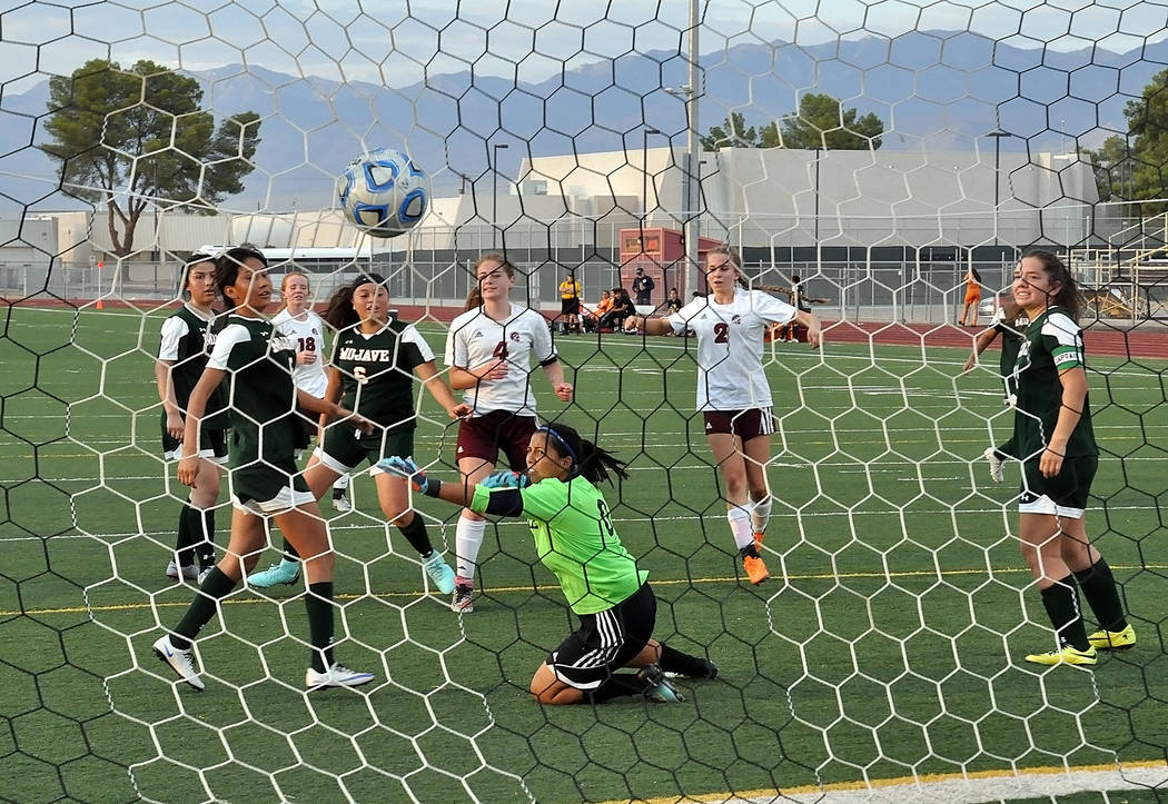 Horace Langford Jr./Pahrump Valley Times

Got net! Junior Grace Gundacker helps the cause as she scores goal number two of the second half just two minutes after Madelyn Souza scored the first one ...