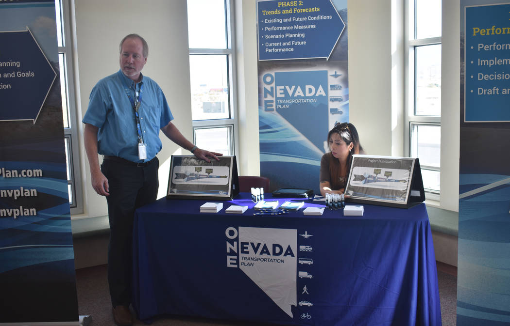 Daria Sokolova/Pahrump Valley Times
Coy Peacock, assistant chief for multi-modal program development at the Nevada Department of Transportation, and Chruszet Ledesma, transportation planner for mu ...