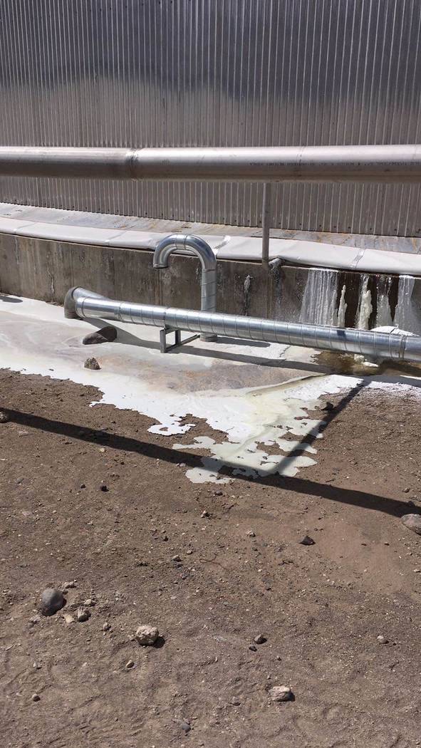 Special to the Pahrump Valley Times
Photo taken by Timothy Stiver on April 13 shows salt oozing out of hot salt tank at the Crescent Dunes Solar Energy Plant.On Sept. 22, Joseph Long, plant manage ...