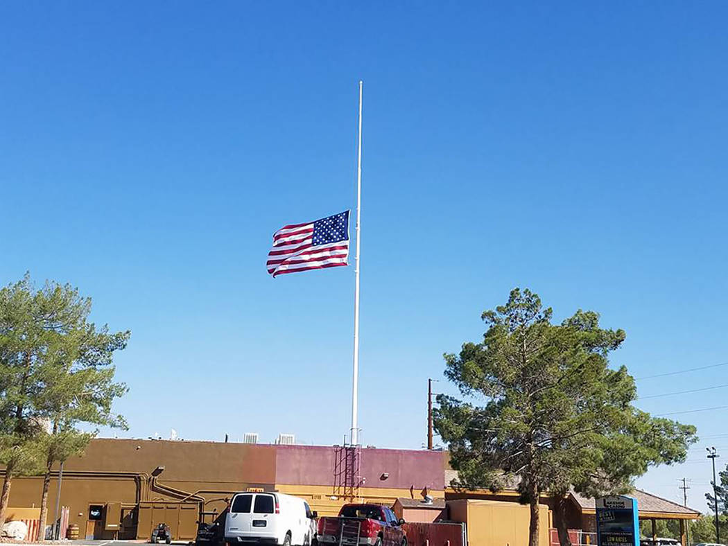David Jacobs/Pahrump Valley Times
The American flag is flying at half-staff in Pahrump in memory of the victims of the mass shooting in Las Vegas. President Donald Trump and Nevada Gov. Brian Sand ...