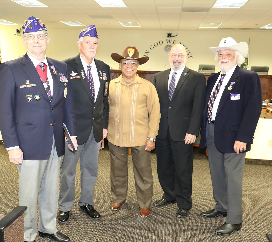 Special to the Pahrump Valley Times -
Nye County commissioners adopted a proclamation designating Pahrump as the first Purple Heart town and Nye County as the first Purple Heart county in the stat ...