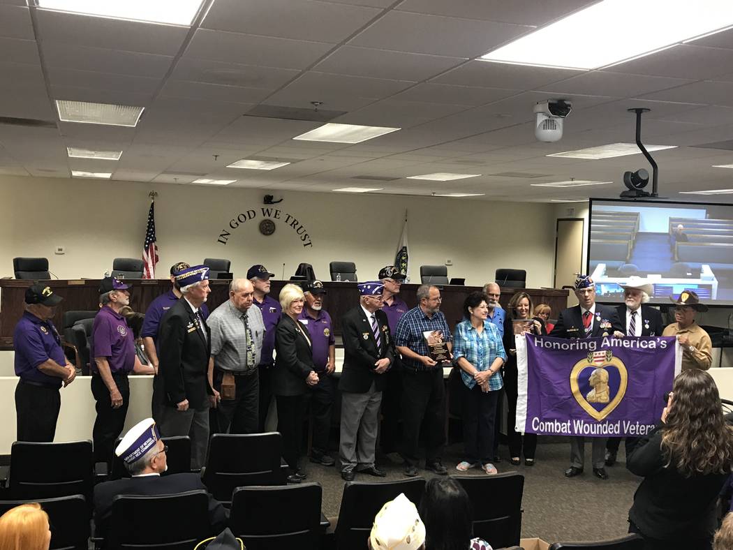 Special to the Pahrump Valley Times
Nye County became Nevada’s first Purple Heart County in recognition of its Purple Heart Medal recipients on Oct. 17.