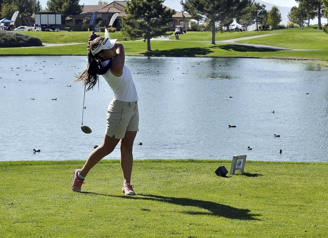 Horace Langford Jr./Pahrump Valley Times

Breanne Nygaard on hole 10 at Mountain Falls. She came in fourth place in her first state tournament as a freshman and her efforts helped Pahrump Valley s ...