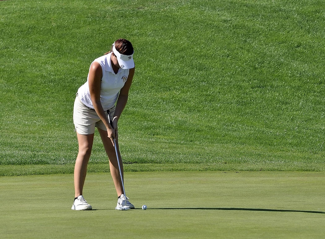 Horace Langford Jr./Pahrump Valley Times

Makalea Petrie finishes strong on the back nine of Mountain Falls on Thursday. She shot her best golf ever at state, scoring two 87s for the two-day tourn ...