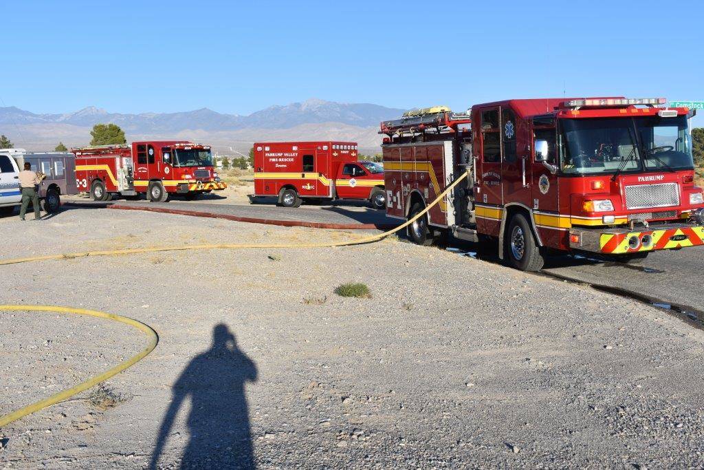 Special to the Pahrump Valley Times
Pahrump Valley Fire and Rescue Services battled several blazes the week of Oct. 17, 2017. Several structure fires and a brush fire near Hardy Lane and Linda Street.