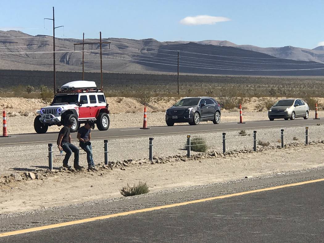 Jeffrey Meehan/Pahrump Valley Times
Spectators of the record-setting speed event for Swedish supercar Koenigsegg's Agera RS on Nov. 4 at the Tecopa turnoff. Traffic from the southbound lanes were  ...