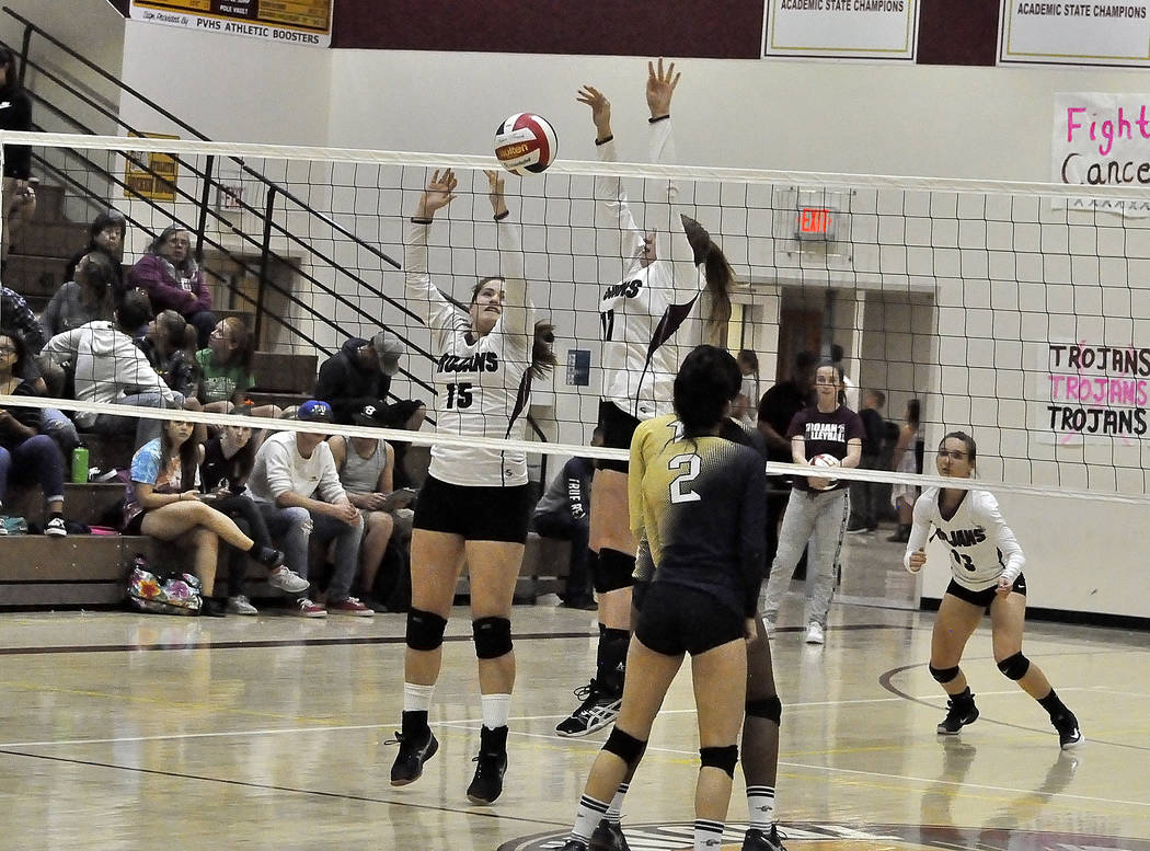 Horace Langford Jr./Pahrump Valley Times
The Trojans dynamic duo, Kathryn Daffer and No. 15 Kylie Stritenberger took on all comers this year at the net. Daffer is a freshman and Stritenberger is a ...