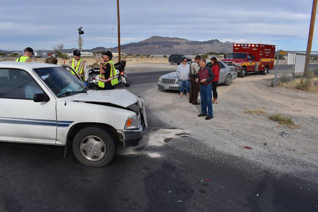 Special to the Pahrump Valley Times
Local fire crews were dispatched to the area of of North Blagg Road and East Mesquite for a motor vehicle accident with injuries on Monday. At least one driver  ...