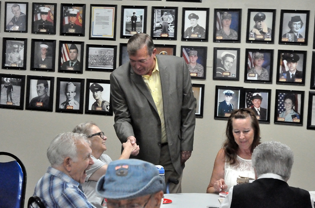 Horace Langford Jr./Pahrump Valley Times 
Congressman Cresent Hardy greeting seniors during his visit to the Pahrump Senior Center Saturday. The Republican is seeking a second term this November.