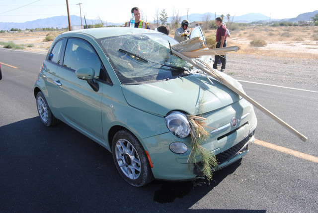 Special to the Pahrump Valley Times 

The driver of a late model subcompact vehicle sustained minor injuries after plowing through a wooden fence, nearly getting impaled by a section of the barrie ...