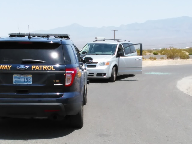 Selwyn Harris/Pahrump Valley Times
Shattered glass from the minivan sits on the ground following what police are calling a road rage incident on Monday. A couple on vacation from the Netherlands w ...