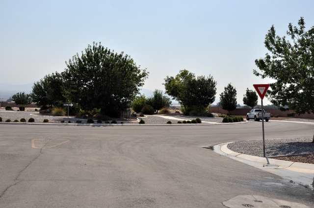 Horace Langford Jr./Pahrump Valley Times  
A truck drives through a roundabout at Cottonwood Estates in Pahrump. State transportation officials have put out to bid two roundabout projects on Highw ...