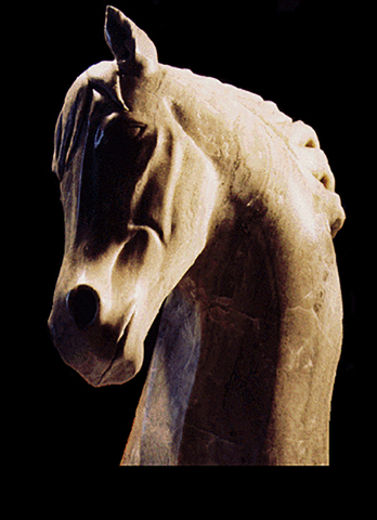 A horse head sculpture “Equus," was Pete Ehrlich's fourth sculpture as he went to work on a flawed Mexican alabaster stone that another artist no longer wanted. It is one of his few pieces not b ...