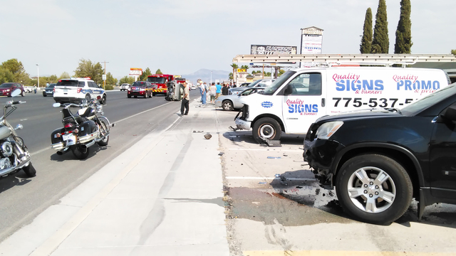 Quality Signs owner DJ Mills’ parked van sustained major front-end damage following a vehicle collision along Highway 160 late Monday morning. Mills’ second vehicle also suffered damage, makin ...